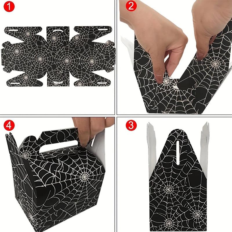 WTEMPO Halloween Gift Boxes with Spider Web Design DIY Small Treats Halloween Gift Boxes Spider Web Pattern Durable Gift Boxes Halloween Decorations