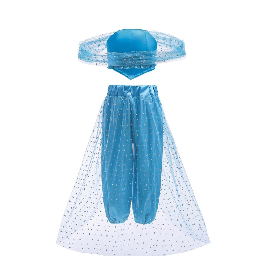 [Dressy Daisy] Toddler Girl Princess Jasmine Costume Cosplay Kids Skirt Aladdin Dress Halloween Costume Blue Size 5-6 Years 115