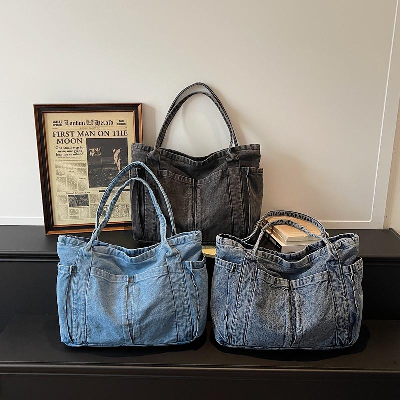 Denim-Tragetasche Damen-Umhängetasche Handtasche mit großem Fassungsvermögen