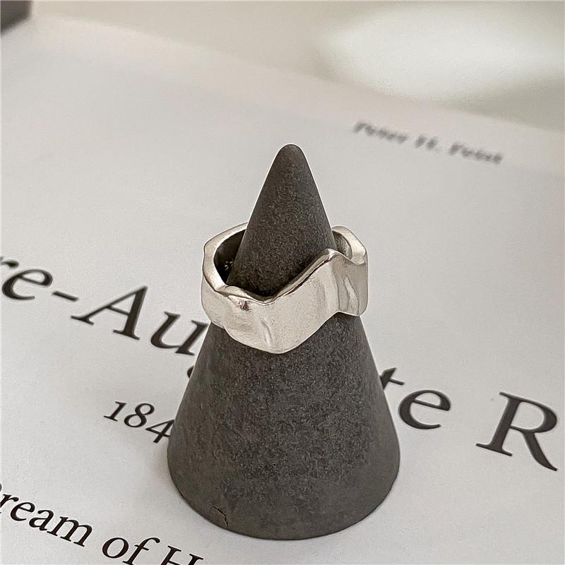 S925 Sterling Silver Wave Texture Ring - Women's Simple Retro Jewelry