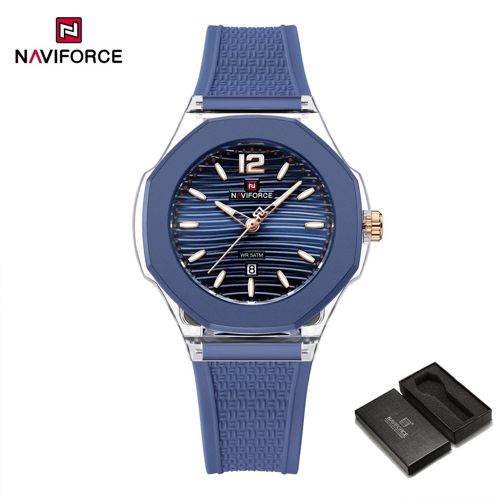 NAVIFORCE Original Women Girls Simple Quartz Watch Date Waterproof Silicone Strap Luminous Hands Lightweight Women Girls Watch Gift NF6109