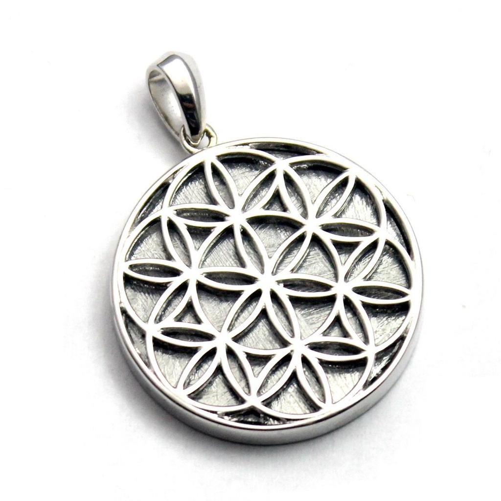 [Carmelo Accessories] Lebensblume Göttliche Geometrie Gibeon-Meteorit Anhänger in Silber 925