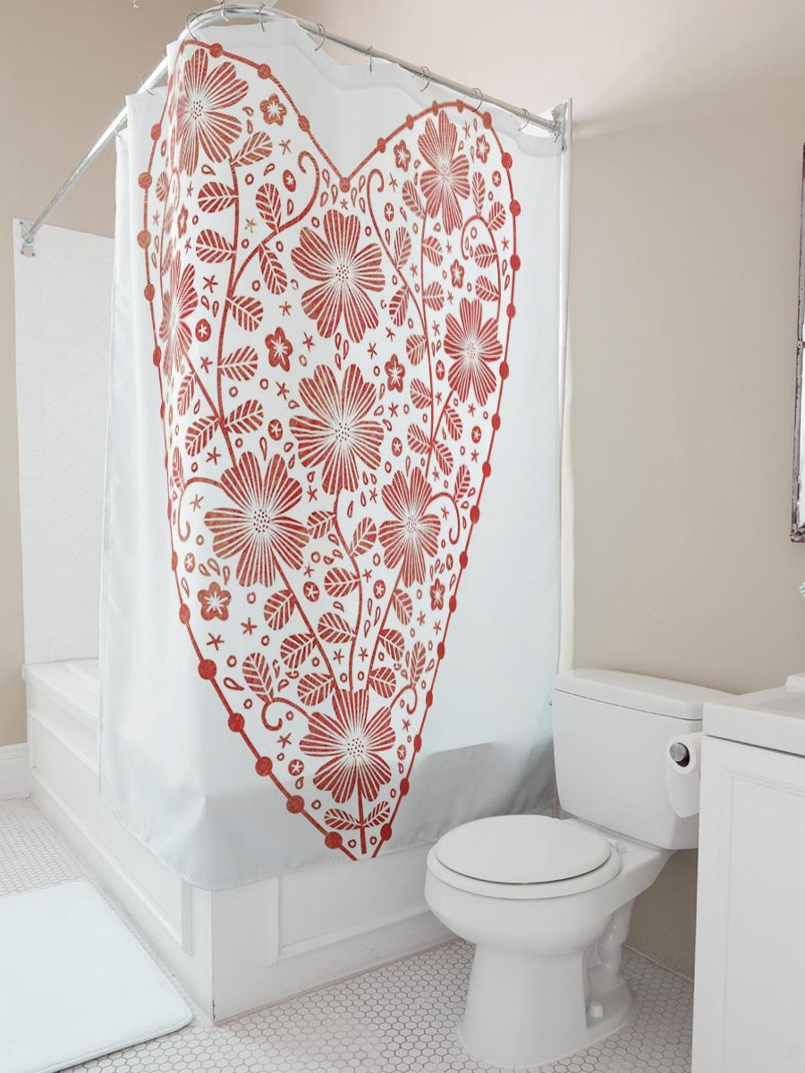 Red Floral Heart Shower Curtain - Elegant Bathroom Decor 90X180cm