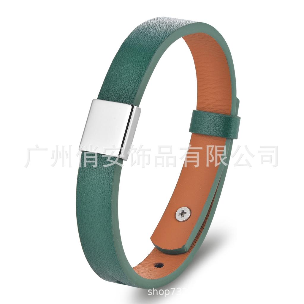 Men'S And Women'S Genuine Leather Bracelet, Simple Stainless Steel Smooth Surface Lettering Cowhide Bracelet Diy Leather Bracelet
