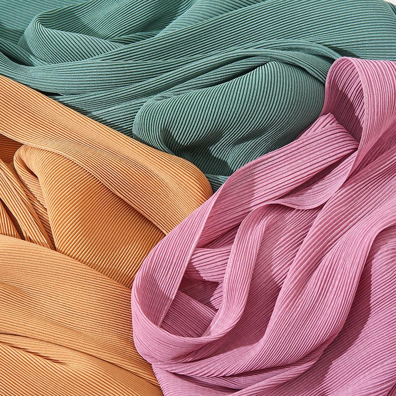 Newest Pleated Bubble Chiffon Instant Hijabs Plain Crinkle Shawls Scarf Lady High Quality Soft Thick Muslim Wraps 180*85Cm