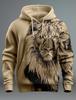 Women's  3D Vintage Realistic Lion Head Print Khaki Hoodie Casual Streetwear Pullover Sweatshirt Soft Comfort Daily Fashion Tops