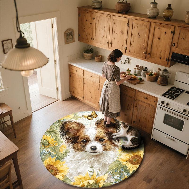 Butterfly Dog Pattern Round rug,Carpet Rug for Living Room Bedroom Playroom ,Non-slip Floor Mat,Holiday Gifts and Birthday Gifts.