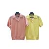 26 new spring and summer solid color pullover knitted short-sleeved t-shirt wool knitted top temperament lapel high-end women's clothing