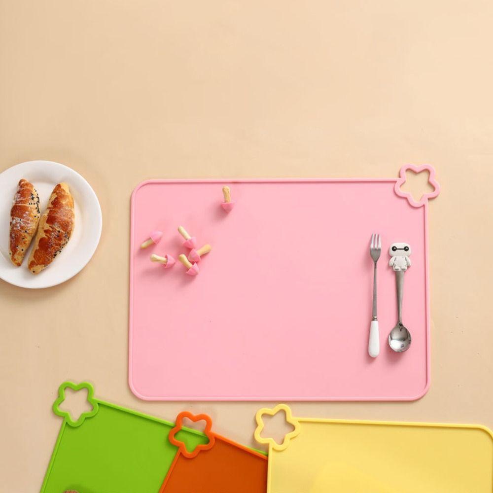 

Non-slip Tableware Mat Rectangle Table Pads Portable Baby Silicone Placemat Kids