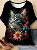 Summer Women 3D Printed Cat T-Shirt Cute Graphics Short Sleeves Tops Casual Fashion Tees O-Neck T-Shirts Oversize Woman Clothes