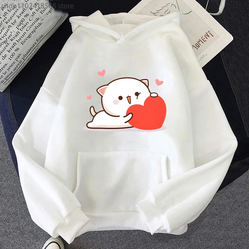 Kawaii Peach Cat Hoodies Cartoon Cute Printed Sweatshirt Women Tops Ropa Aesthetic Clothes Women Female Korean Hoody