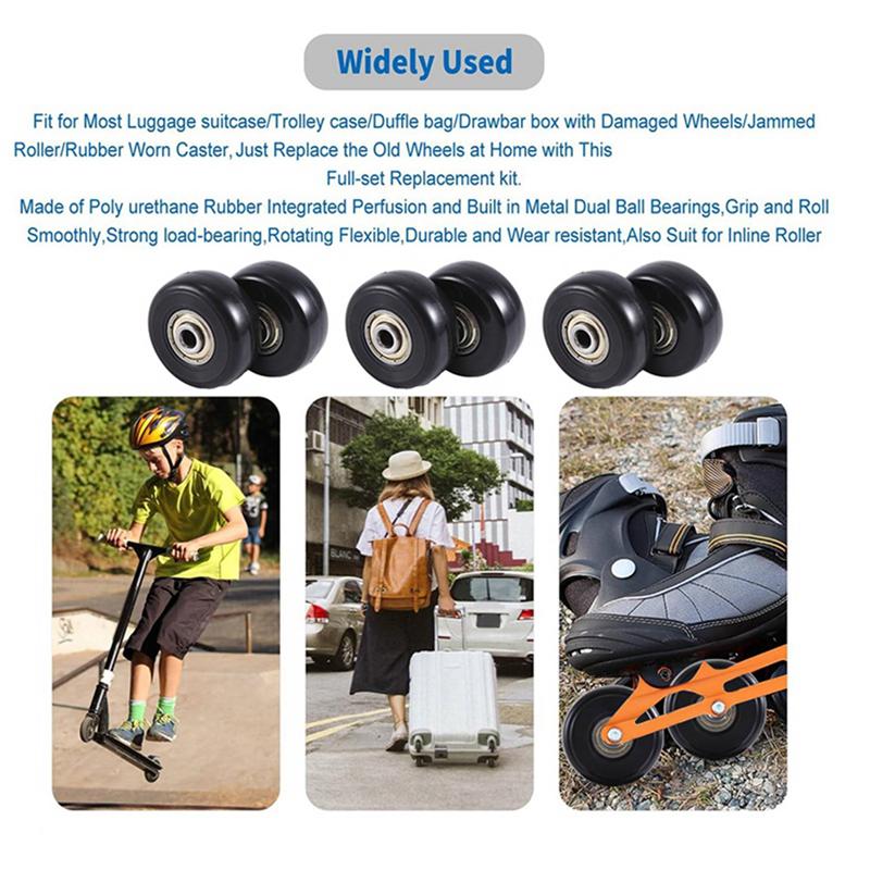 A20F-55X18mm Set Of 2 Luggage Suitcase Replacement Wheels,PU Swivel Caster Wheels Carbon Steel Bearings Repair Kits