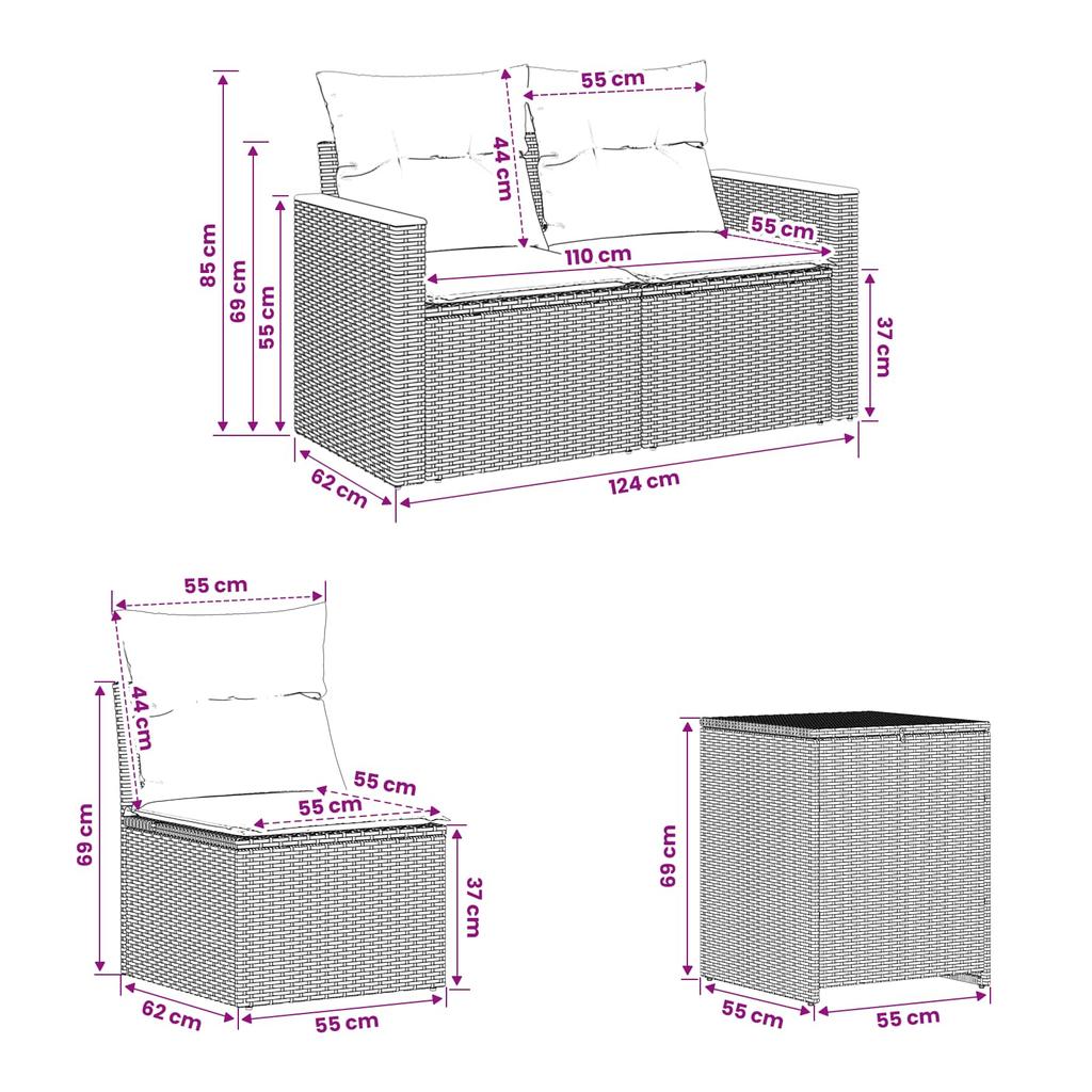 Sofa Set 5 pcs. Beige and Cream White Poly Rattan and Steel