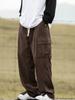 Men's Loose Solid Pants with Multi Pockets Casual Drawstring Trousers for Outdoor