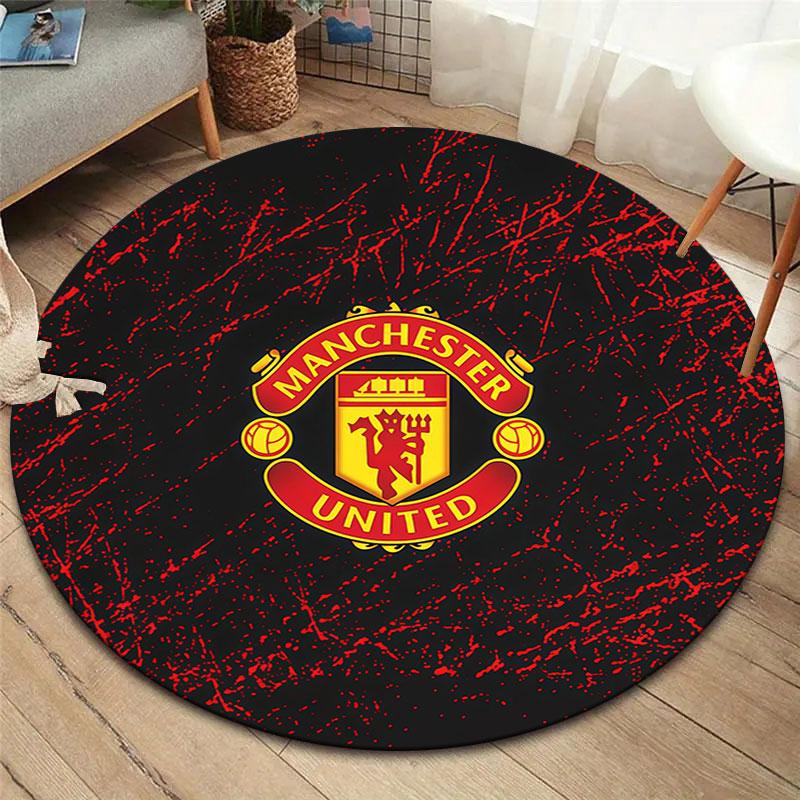 Manchester United F Round Area Rug,Carpet Rug for Living Room Bedroom Sofa Playroom Decor,Non-slip Floor Mat