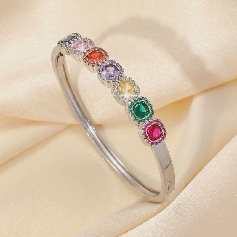 Color square zircon bracelet fashion light luxury high-end bracelet niche design jewelry