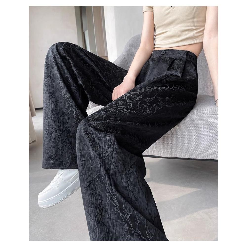 New Chinese Style White Satin Suit Wide-leg Pants  Women's Season Thin Narrow Version Straight Wide-leg Pants
