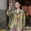 Johnature Women Vintage Shirts Tops Hooded Spring Chinese Style Solid Color Blouses Button Shirts
