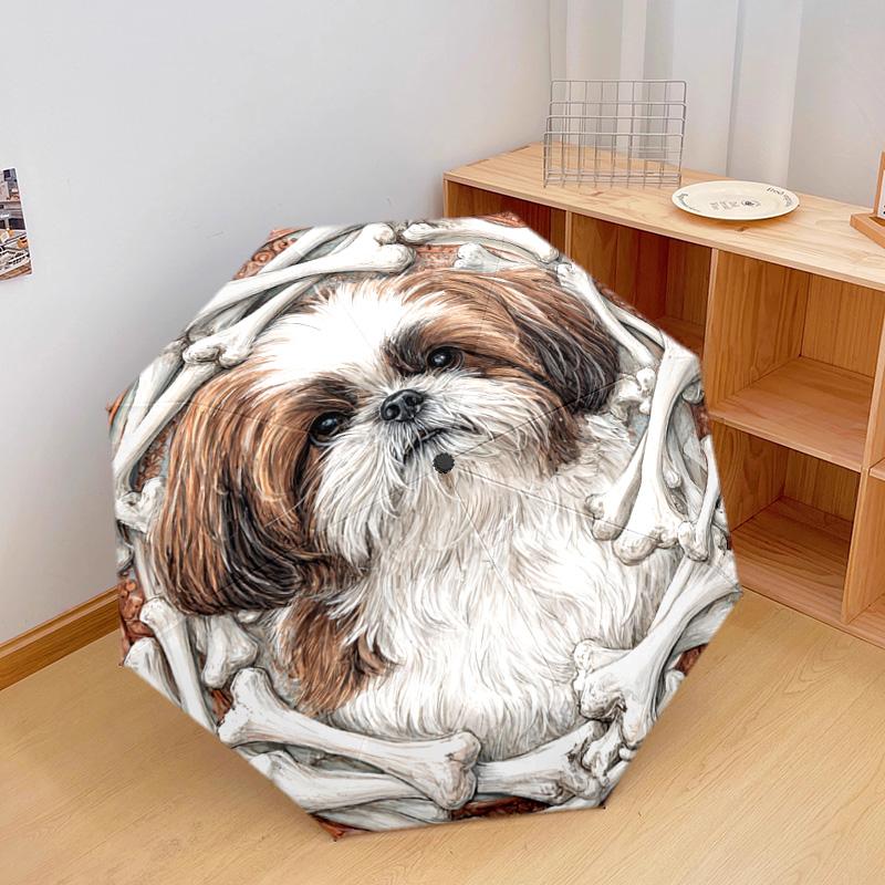 1 PC Automatic Folding Umbrella - Shih Tzu Pattern, Portable & Foldable Design with 8 Ribs, Christmas Birthday Gifts