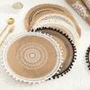 38cm Natural Vintage Jute Woven Placemats Bohemian Style Party Decoration Hanging Wall Decor Mat Vase Mat Table Mat Placemat