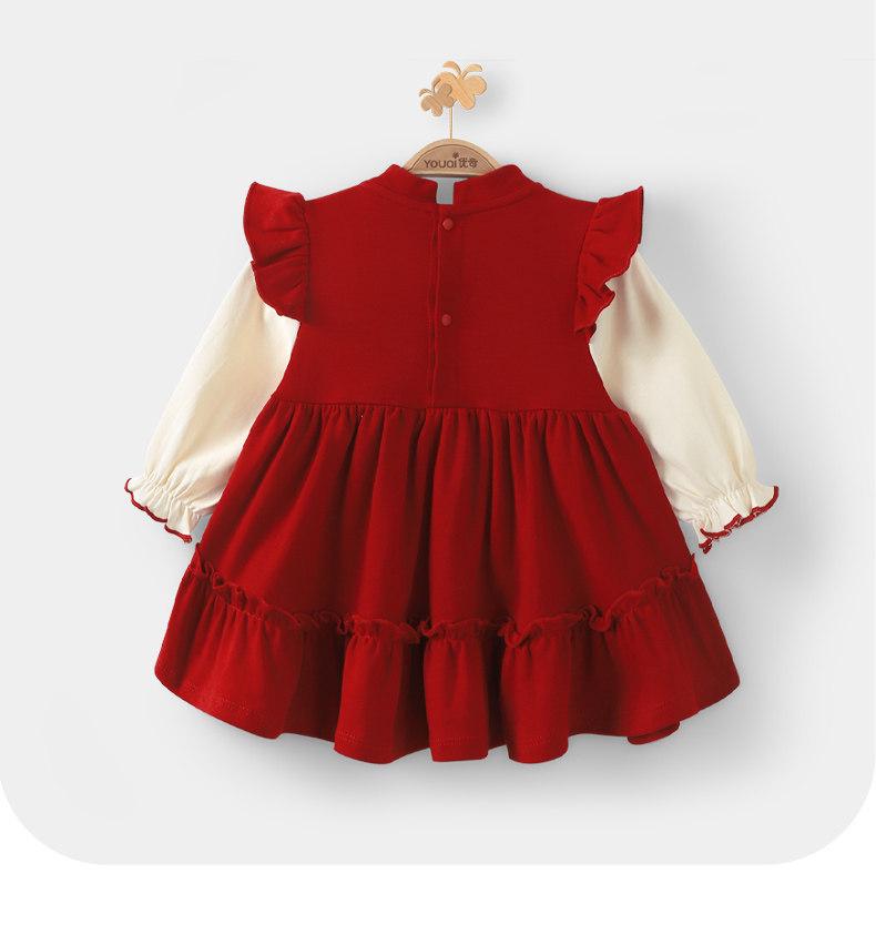 Youqi Red Princess Dress for Baby Girls' 100-Day and First Birthday Autumn Wear