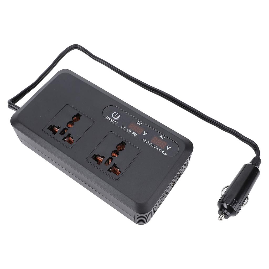 200W DC to AC Car Inverter 12V DC USB Type C Fast Charging Car Outlet Adapter Converter with 2 Universal Sockets for