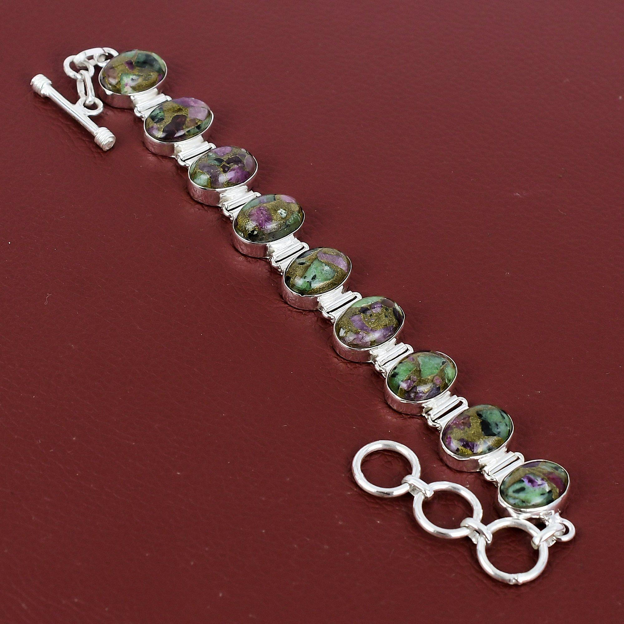 Copper Ruby Zoisite Bracelet Handmade Stylish Jewelry 925 Sterling Silver Bracelet Gemstone Bracelet Adjustable Chain Bracelet Gift For Wife Adjustable