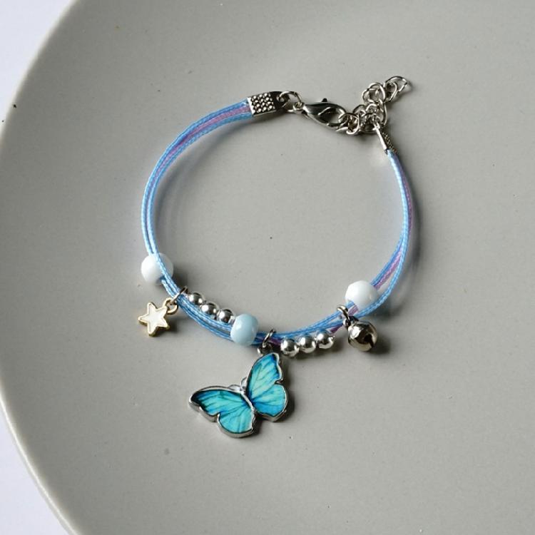 Stylish Alloy Butterfly Beaded Bracelet Anklet with Colorful Adjustable Woven Rope for Women Girls Birthday Parties