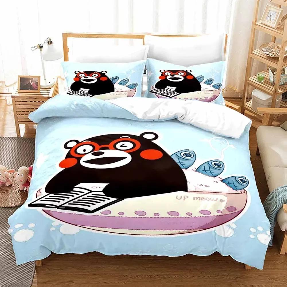 Comics Kumamon Duvet Cover with Pillowcases Cover Bedding Set Single Double Twin Full Queen King Size Bed Set for Bedroom Decor
