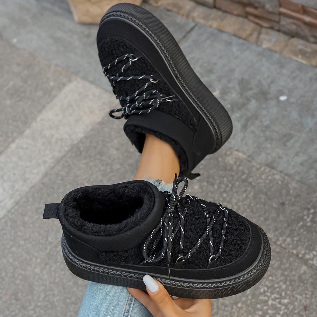 Storaus pado kryžiuoto dirželio 2025 m. rudens ir žiemos nauji madingi ir pliušiniai stori šilti trumpo aulo medvilniniai batai