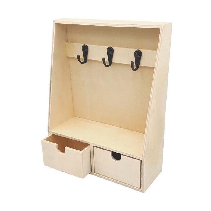 Etagère - Porte-clés - 2 tiroirs - Bois - A personnaliser - 27x21x8 cm
