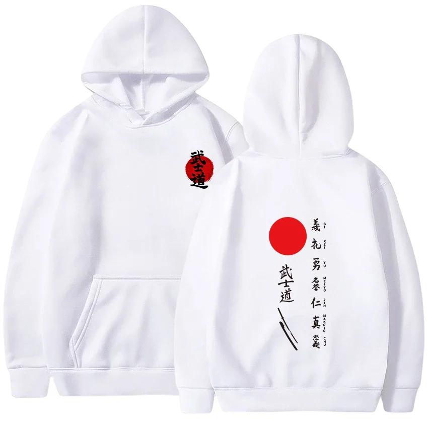 Men Samurai Spirit Printed Hoodie Men Casual Harajuku Fashion Retro O-Neck Long Sleeve Pullover Autumn Winter Fleece Sweatshirts