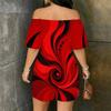 Women Plus Size Off Shoulder Short Sleeve Galaxy Marble Print Romper Loose Fit Side Pockets