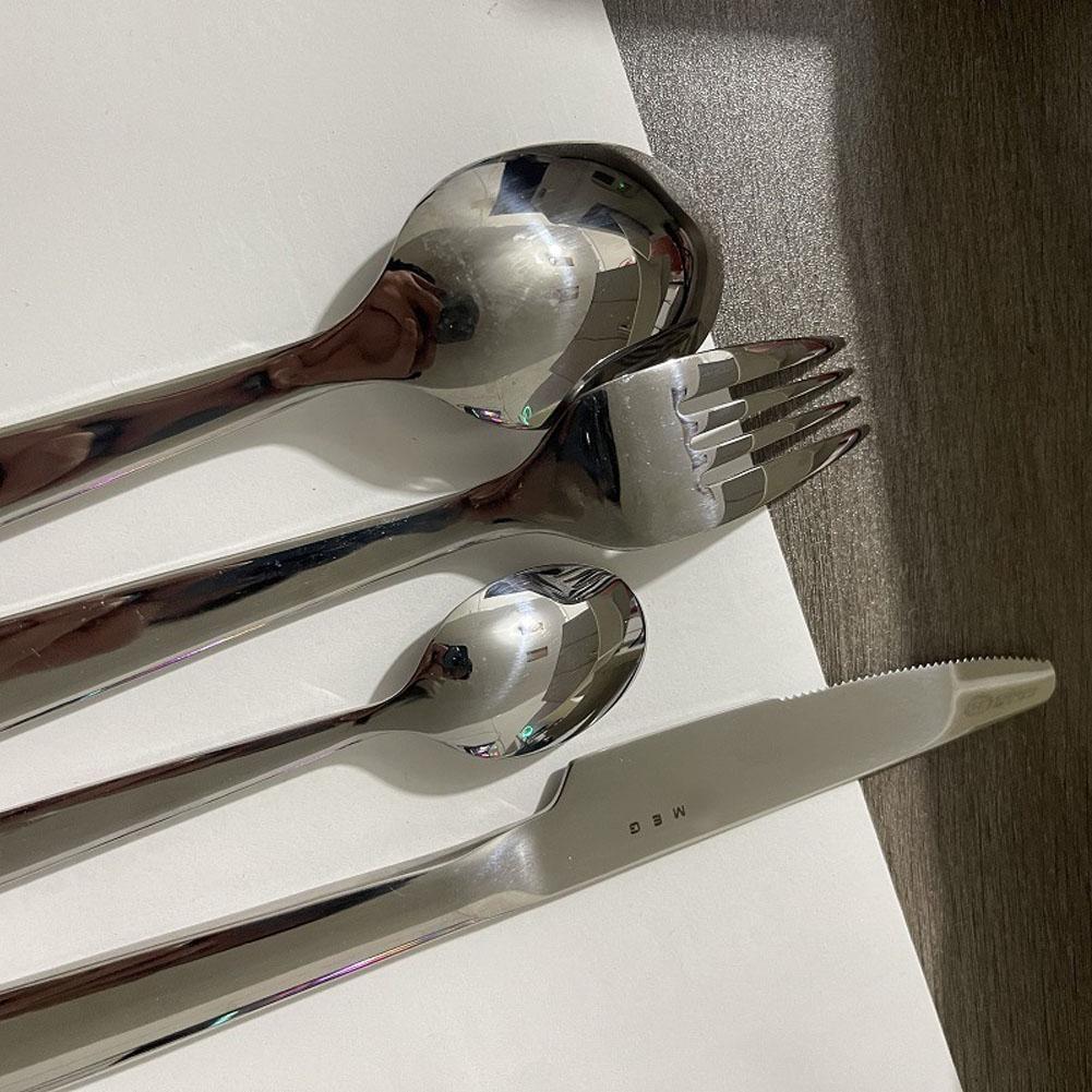 Zesílená obřadní nerezová ocelová vidlička lžíce nůž 4dílná sada, protiskluzová rukojeť, odolná proti korozi a snadná na údržbu