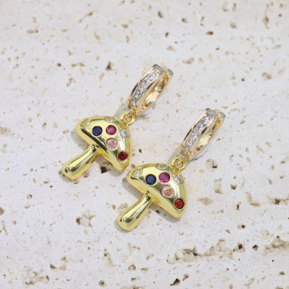 1 Paar Modische Bunte Pilze Hängeohrringe für Frauen Zirkonia Ohrring Schmuck Hochzeitsfeier Accessoires