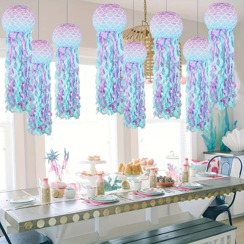 4pc Mermaid Jellyfish Paper Lanterns Hanging Decoration Pink Purple Blue Hanging Paper Lantern Birthday Wedding Party Decoration