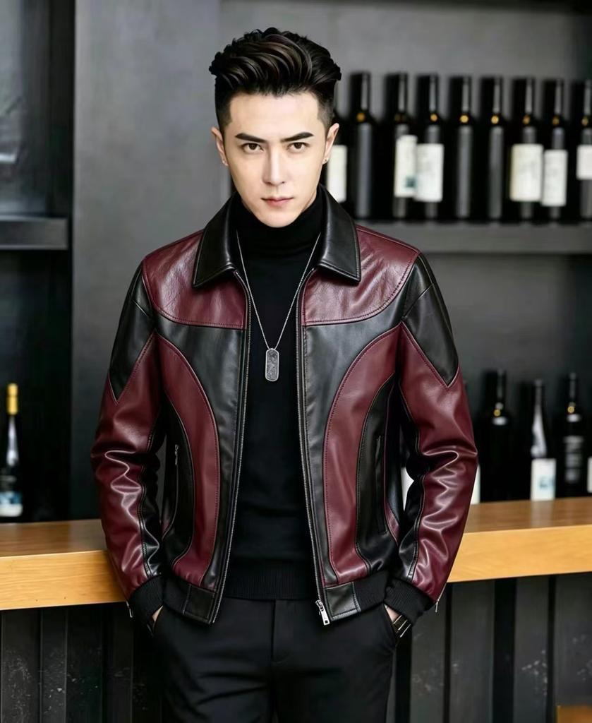 European size thickened spring and autumn casual men's leather jacket fashion splicing locomotive retro leather jacket men's clothing