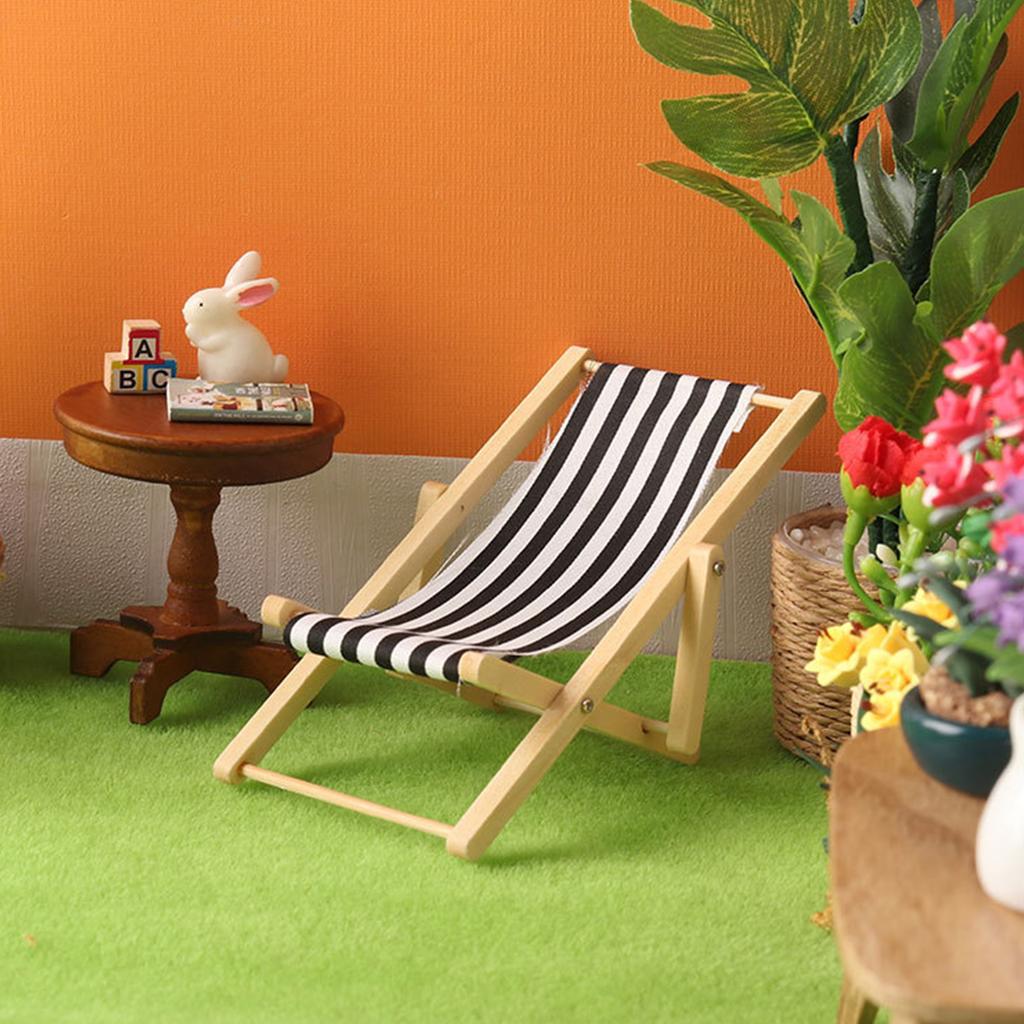 Realistic Wood Lounger Realistic Pretend Play for Kids Role Display Deck Chair Model Toy Vintage Chair 1:12 Doll House