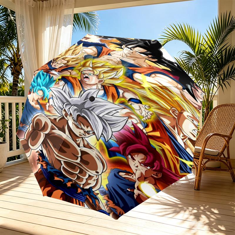 DRAGON BALL Print Automatic Open Close Umbrella, Portable Foldable Umbrella, for Outdoor Commute Camping Trip, Ideal Birthday Gift