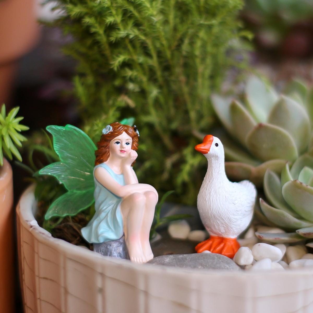 

2 seated fairies and geese, creative outdoor garden bonsai decoration ornaments, fairy tale world scene decoration accessories