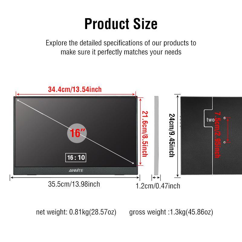 Anmite 16" IPS Touchscreen Portable Monitor for Laptops & Gaming Consoles