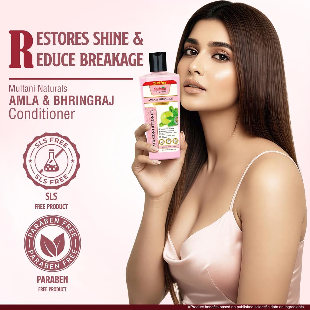 Multani Naturals Amla & Bhringraj Shampoo 270 Ml + Conditioner 270 Ml Combo | Ayurvedic Hair Care for Stronger, Shinier Hair | Helps Reduce Breakag