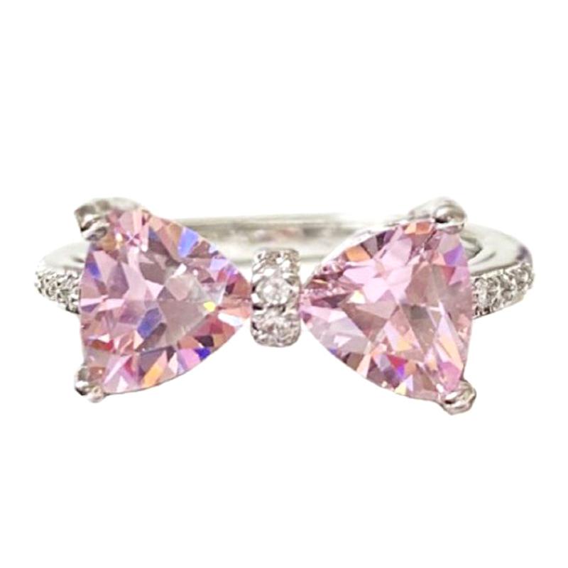 Fashion Design Princess Pink Bowknot Zircon Ring Female Delicate Sweet Girl Ring ONESIZE