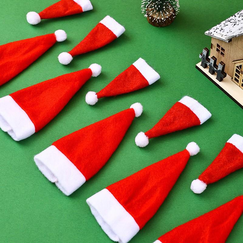 Mini Christmas Hat Wine Bottle and Cutlery Cover - Festive Brushed Cloth Decorations