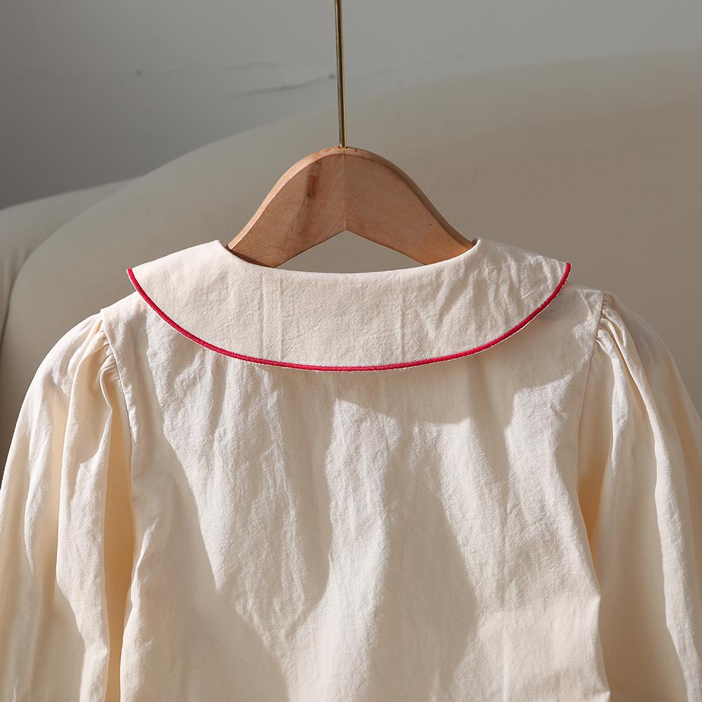 Girls Casual Shirt 100% Cotton Blouse Strawberry Embroidered Collar Long Sleeves Button Front 2-6 Years Kids Fashion Clothing