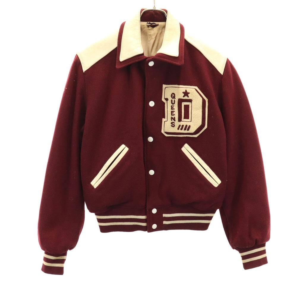 VINTAGE 60s 70s vintage Leather Switch Wool Stajan wine-red Chain stitch Men's Used