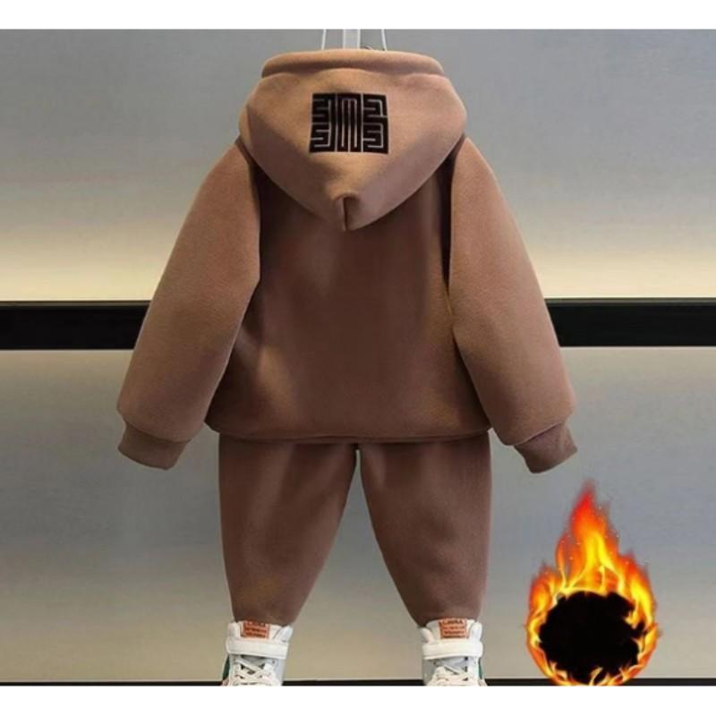 Kinderen Herfst Winter Gewatteerde Verdikte Comfortabele Pakken Jongens Warme Casual Sweatshirt+Sportbroek Knappe Tweedelige Set