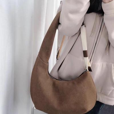 Retro Suede Single Shoulder Crescent Bag Women's 2025 New Large-capacity Portable Dumpling Bag Commuter Armpit Bag