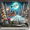 2D Magical Christmas Backdrop Snowy Cabin & Santa Sleigh Full Moon Party Background