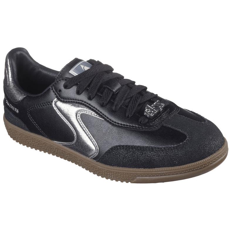 Skechers Hotshot - Cool Glow Comfortable Soft Low-Top Skate Shoes Women Sneaker Black Silver 185236-BKSL